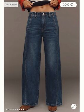Pilcro High-Rise Relaxed Tapered Jeans in Dark Blue Denim